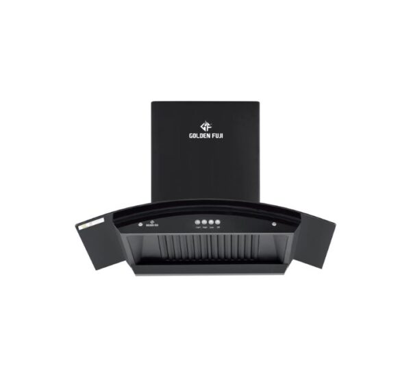 Experience functionality and elegance with the GF-100 Range Hood, equipped with a metal filter, push button control, and stylish tempered glass.