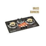 Golden Fuji Built-In Glass Hob #GT-3A22: 3 brass burners, tempered glass top, and easy automatic ignition for a stylish, functional kitchen upgrade