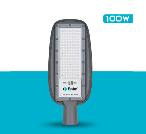 Illuminate outdoor spaces with the Factor Streetlight STS-100! This durable 100W street light provides 10,000 lumens in White 6500K or Warm 3000K.