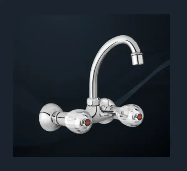 Upgrade your kitchen with the elegant Wall Mounted Sink Mixer featuring a sleek chrome finish and a HU Type Medium Neck for style and functionality.