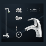 Transform your bathroom with the ALBA Master Sanitary 3042A set, featuring elegant fixtures like a wall shower and basin mixer. Care instructions included. Available at Total Trading Company (TTC).