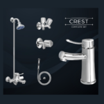 Upgrade your bathroom with the Crest Set (Code 3096A), featuring a stylish wall shower and basin mixer. Care instructions included. Available at Total Trading Company (TTC).