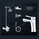 Elevate your bathroom with the REMIX Master Sanitary 3096A, featuring essential fixtures like a wall shower and basin mixer.